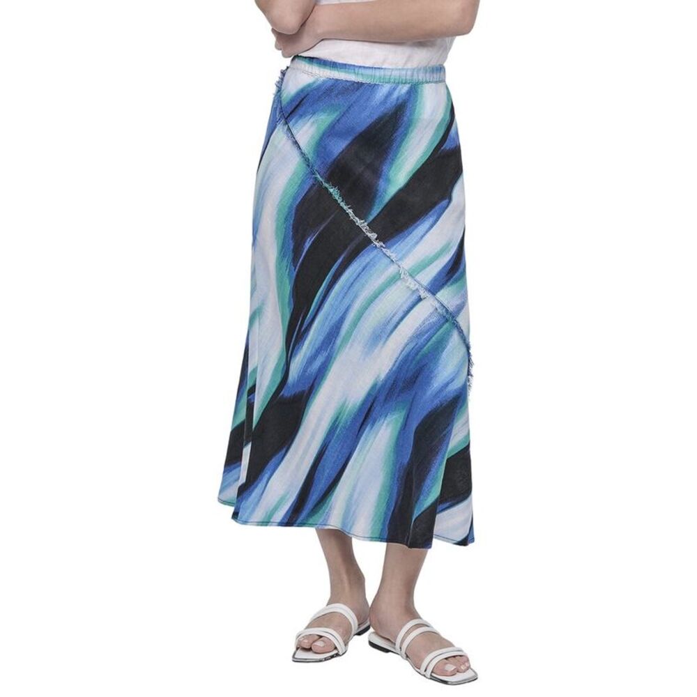 Dkny Womens Printed Linen Skirt, Blue